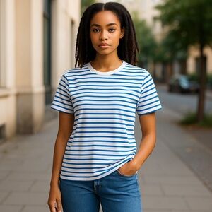 5/$25 - REITMANS Blue Striped Tee